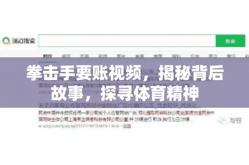 拳击手要账视频，揭秘背后故事，探寻体育精神
