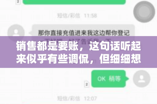 销售都是要账，这句话听起来似乎有些调侃，但细细想来，其中却蕴含着销售的艰辛与无奈。在销售行业中，要账确实是一项不可或缺的工作，它不仅考验着销售人员的沟通技巧，更考验着他们的耐心和毅力。今天，我们就来聊聊销售与要账的那些事儿。